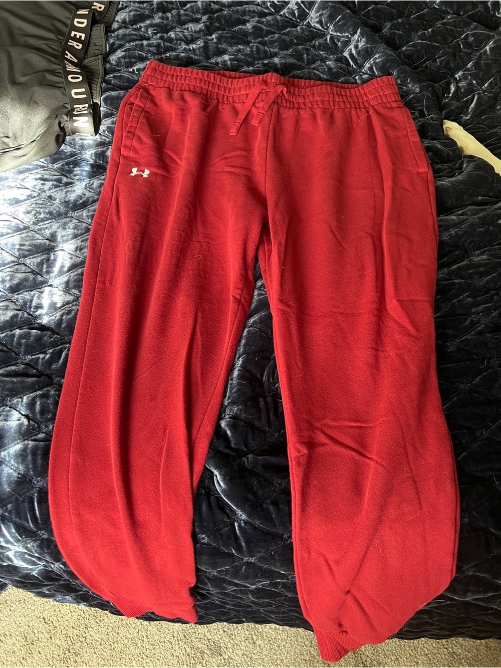 Under Armour Red Fleece Track Pants with Drawstring Waist